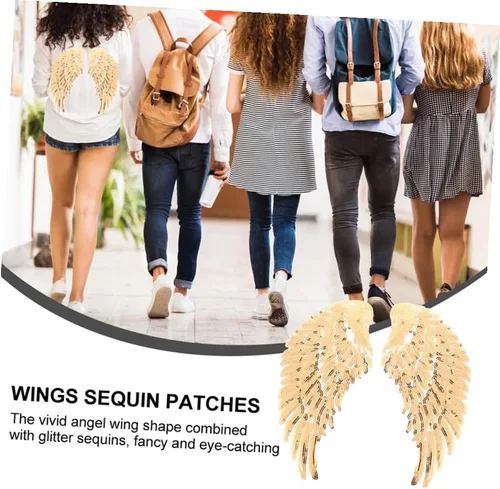 Miniatura 3 de Sequin Angel Wing Clothes Patch 2 Pairs Iron-on Sewing Applique for DIY Clothing Repair and Decoration Golden Fabric Embroidery Trim for Jackets and