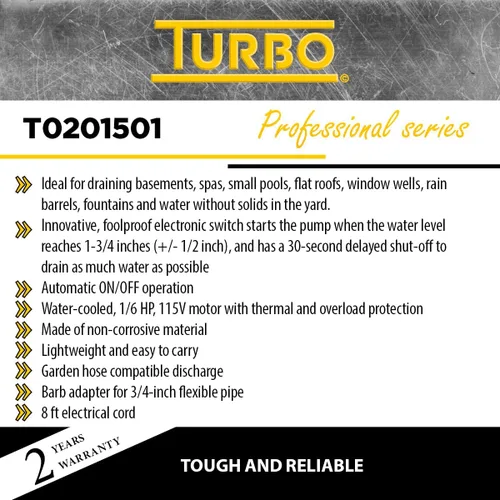 Miniatura 6 de Turbo Bomba sumergible de utilidad 1/6HP con interruptor electrónico