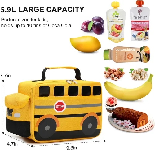 Miniatura 6 de Mochila para niños pequeños, preescolar, autobús, bolsa de libros 3D para jardín de infantes con lonchera aislante