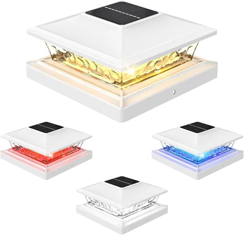 Miniatura 16 de APONUO - Luces solares para punta de poste con 8 colores RGB sólidos y flujo multicolor - Paquete de 4 luces solares para postes de 6x6, IP65