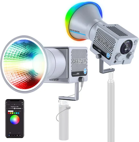 NEEWER Luz de video LED RGB portátil de 60W Luz de mano de relleno, control APP/2.4G/Panel 18 escenas 8700Lux/1m 2700-6500K CRI97+ Regulable COB