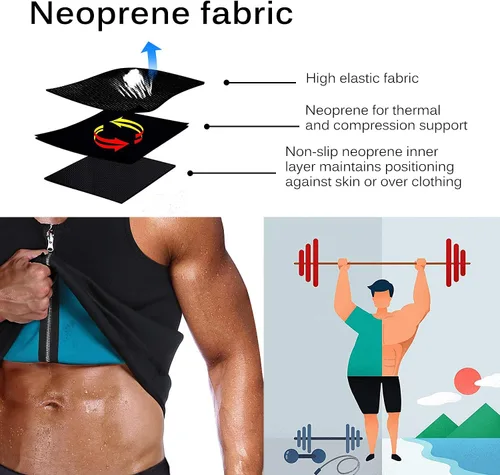 Miniatura 5 de Chaleco de sauna para hombre, entrenador de cintura, moldeador de cuerpo, neopreno caliente, deporte, fitness, gimnasio, entrenamiento, camiseta sin