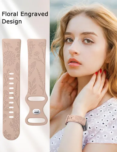 Miniatura 5 de Minyee Paquete de 3 bandas grabadas florales compatibles con Fitbit Charge 6 bandas/Fitbit Charge 5 bandas para mujer, lindo diseño de flores