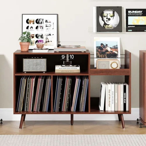 Miniatura 9 de RARZOE Soporte Grande para Tocadiscos, Mesa de Soporte para Tocadiscos Concord de Mediados de Siglo que Sostiene Hasta 350 Álbumes, Gabinete