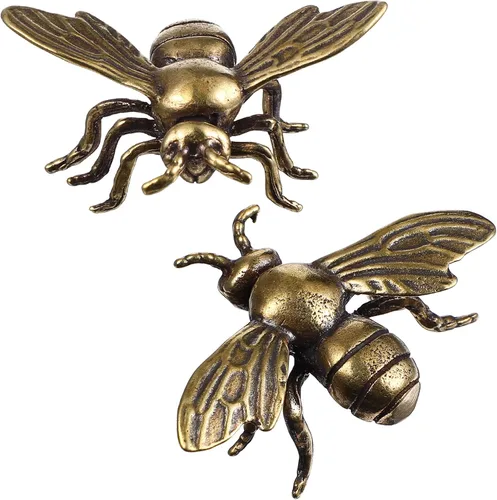 2 piezas de figuras de abejas doradas de latón, figuras de animales e insectos, estatua de Feng Shui, juguetes, decoración dorada para escritorio,