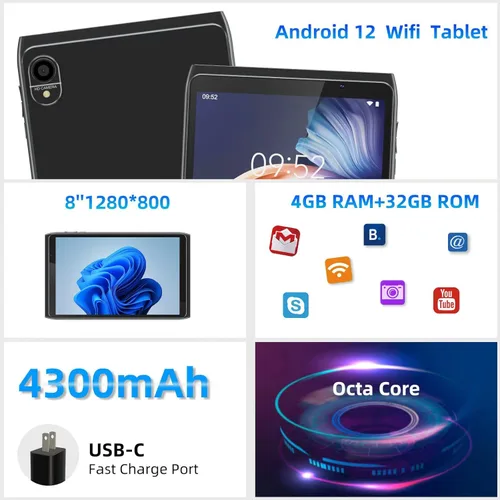 Miniatura 2 de Tablet Android 8 pulgadas, Tableta Android 12.0 de 32GB de almacenamiento con expansión SD de 1024GB, PC de tabletas, procesador Quad-core 2GB RAM