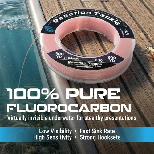 Miniatura 2 de Reaction Tackle Línea de pesca de fluorocarbono 100% puro, alta resistencia, resistente a la abrasión, hundimiento rápido, prácticamente invisible