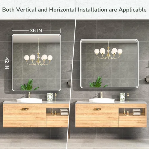 Miniatura 38 de TokeShimi - Espejo para pared de baño, espejo de tocador con marco de metal de aleación de aluminio mate cepillado e inoxidable, decoración rústica