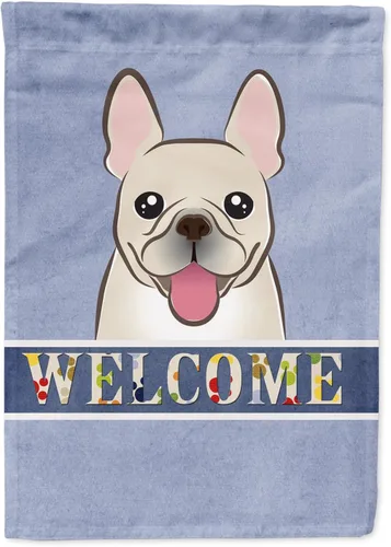 Caroline's Treasures BB1424GF - Bandera de bienvenida de bulldog francés, bandera azul para buzón, bandera decorativa para patio, exteriores, patio,