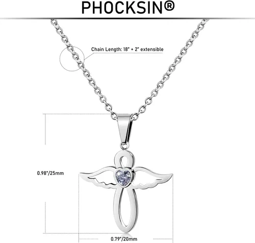 Miniatura 6 de PHOCKSIN Collares de piedra natal de enero a diciembre para mujer, circonita cúbica infinita con bonito dije de ala de ángel para niñas