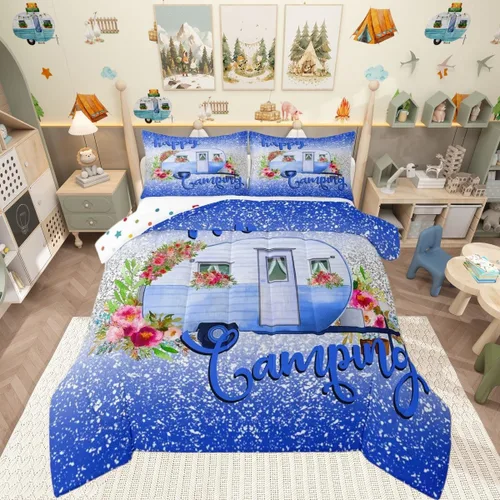 Miniatura 38 de Juego de edredón de camper tamaño matrimonial, edredón acolchado para adolescentes y niños, juego de ropa de cama rústica de granja para niños