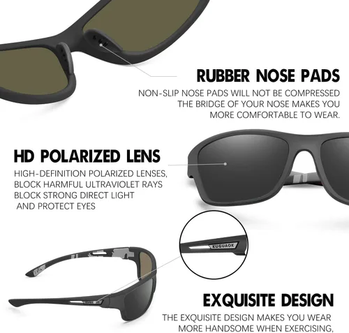Miniatura 5 de KUGUAOK Gafas de sol deportivas polarizadas para hombres, para conducir, ciclismo, pesca, gafas de sol 100% con protección UV 3apck-negro+azul+azul