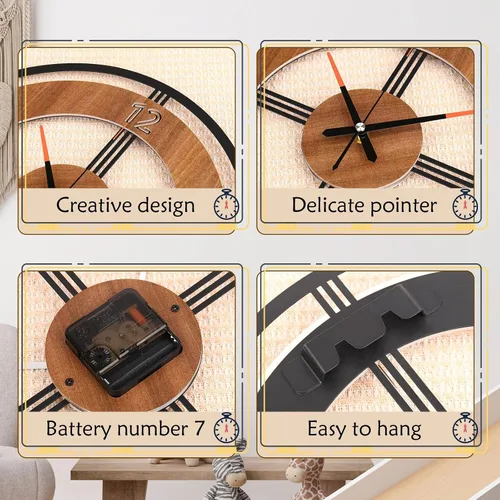 Miniatura 4 de Reloj de pared grande decorativo para pared, reloj redondo de cocina, decoración de cocina, relojes rústicos para paredes, reloj silencioso
