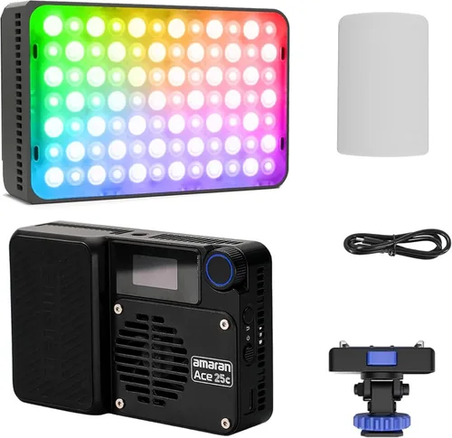 Amaran Ace 25c Luz de video RGB, 25 W en el bolsillo de la cámara CCT 2300k-10000k, 5,908 lux @ 1.6 ft de iluminación, con batería recargable y