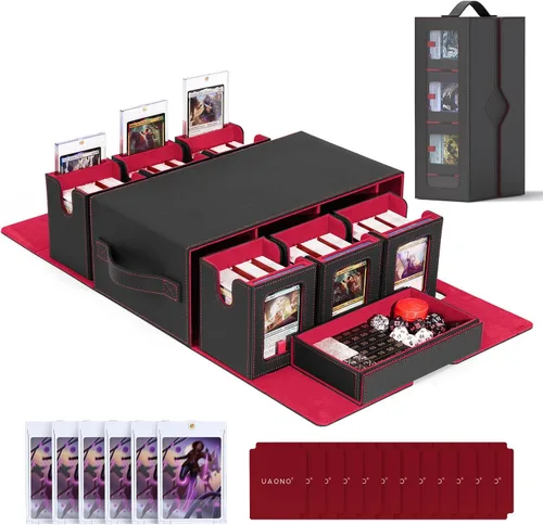 Miniatura 8 de UAONO Commander Deck Box para MTG, Estuche Modular de Cartas de 6 Mazos con Bandeja para Dados que Contiene más de 600 Cartas con Doble Funda, Caja