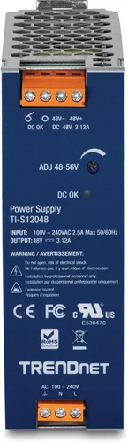 Miniatura 4 de TRENDnet Fuente de alimentación de riel DIN de CA a CC de 150 W, 48 – 56 V CC, 3.12 A CA a CC con función PFC, TI-S12048, capacidad de carga máxima