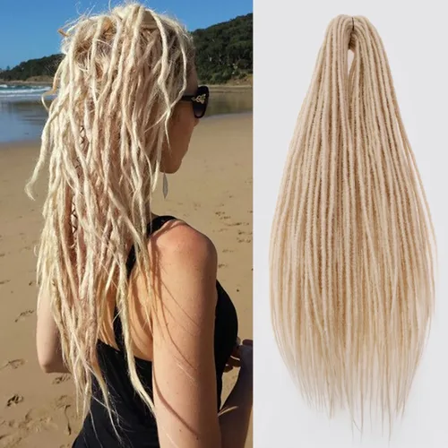 Miniatura 30 de 20 hebras de 24 pulgadas, extensiones de rastas color burdeos, rastas de cabello de ganchillo para mujer, hechas a mano, suaves, trenzas de cabello