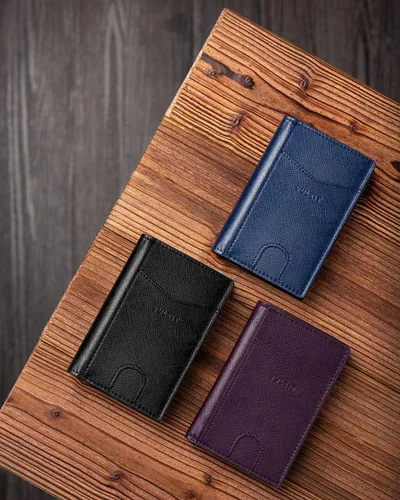 Miniatura 7 de VULKIT Billetera delgada con bolsillo frontal plegable con bloqueo RFID, minimalista, de cuero fino, tarjetero para tarjetas de crédito
