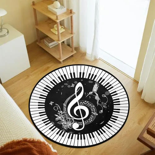 Miniatura 5 de keepcute Alfombra redonda de música, notas de piano, tapete antideslizante para el suelo, alfombra redonda para dormitorio, sala de estar, estudio