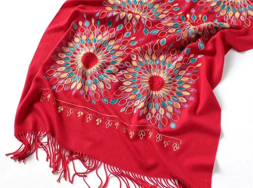 Miniatura 7 de Urban CoCo Bufanda bordada de gran tamaño con borlas para mujer