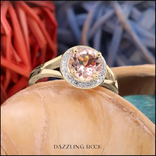Miniatura 219 de Dazzlingrock Collection Anillo de compromiso redondo de 0.276 in con halo de diamante blanco y vástago dividido para ella en oro macizo de 14