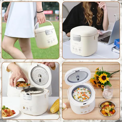 Miniatura 6 de Arrocera pequeña, mini olla arrocera para 2 tazas sin cocinar (4 tazas cocidas), arrocera eléctrica antiadherente portátil, para dormitorio, viajes