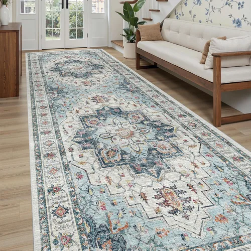 Miniatura 394 de Madane Tapete lavable de 2 x 10 pies para pasillo, cocina, recibidor, clásico, suave, antideslizante para interiores, casa de campo, baño, sala
