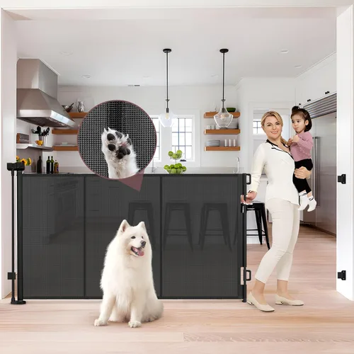 Miniatura 16 de Puertas retráctiles extra altas reforzadas de 41 pulgadas para bebés, puerta retráctil extra ancha de 120 pulgadas con varillas de apoyo, puerta