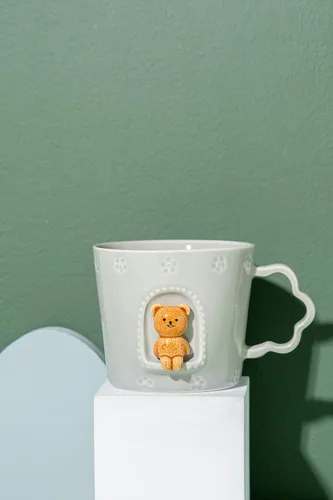 Miniatura 6 de DIHOclub Taza de cerámica con diseño de gato, ventana con animales, figura de cerámica hecha a mano, tazas lindas de dibujos animados, regalo