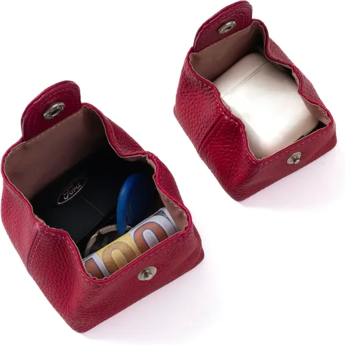 Miniatura 74 de Cockatoo Monedero de cuero genuino para cambio, mini billetera con bolsillo a presión para hombres y mujeres, Rojo (Aurora Red), Casual