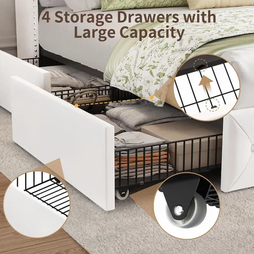 Miniatura 3 de BRELTAM Marco de Cama Tamaño Queen con Cajones de Almacenamiento y Cabecero Wingback Tapizado en Terciopelo Marco de Cama Plataforma Camas Blanco