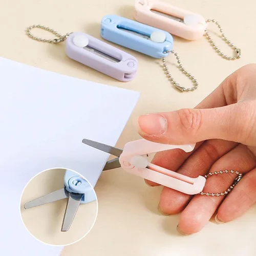 Miniatura 2 de Tijeras plegables blancas de 2 piezas, plegable, divertidas, telescópicas, de bolsillo, portátil, para viajes, manualidades, mini tijeras