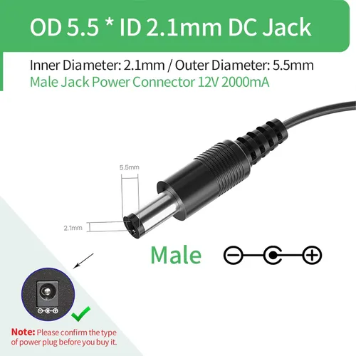 Miniatura 4 de Adaptador de fuente de alimentación de 12V 2A CA 100-240V a CC 12V, enchufe de 0.217 in x 0.083 in, fuente de alimentación para cámara IP, DVR, NVR
