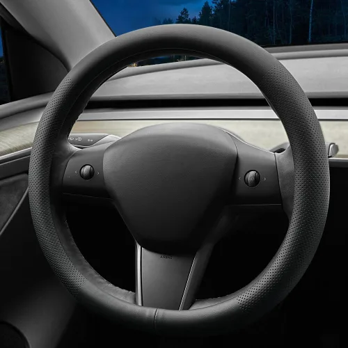 Miniatura 6 de LKWLIKEI Funda de Volante de Cuero Nappa Ultradelgada, para Volante de Tesla Modelo 3/Y, Diseño Antideslizante y Modificación Interior de Accesorios