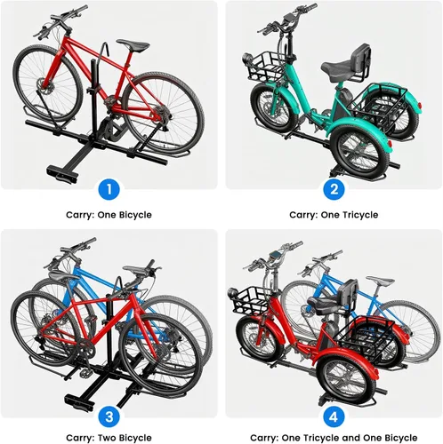 Miniatura 2 de LILYPELLE Portabicicletas Mejorado de Montaje en Enganche para Triciclos, Portaenganche Ajustable de 90 Grados para Sostener 2 Bicicletas, Capacidad