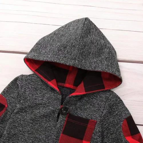 Miniatura 4 de Conjunto de 2 piezas de ropa para bebé y niña, de manga larga, con bolsillo a cuadros, con capucha y pantalones