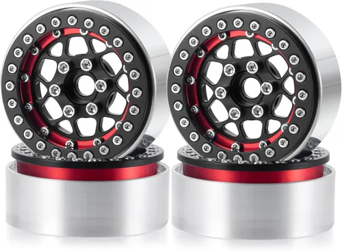 Miniatura 10 de Llantas Beadlock de 1.9 pulgadas, 4 unidades, juego de llantas de metal para 1/10 Axial Scx10 TRX-4 D90 CC01 90034 RC Crawler Car (negro y titanio)