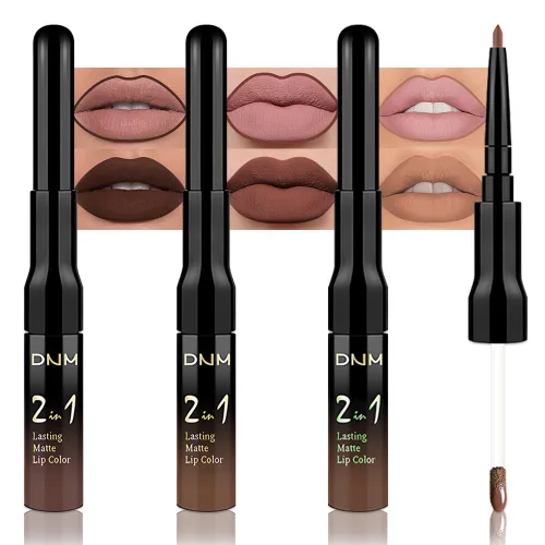 Miniatura 30 de 3 piezas 2 en 1 Set de delineador y lápiz labial líquido de color negro oscuro, púrpura y azul real para mujeres, tinte labial de larga duración, a