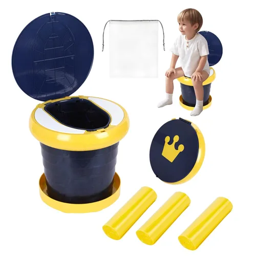 Miniatura 9 de Asiento portátil y plegable para niños pequeños, asiento de inodoro de entrenamiento de emergencia para automóvil, campamento, al aire libre, Azul