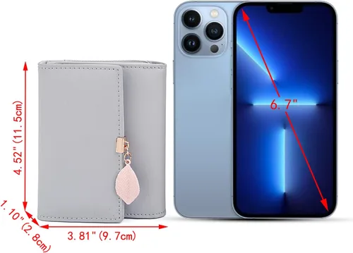 Miniatura 24 de UTO - Cartera pequeña RFID de piel sintética con dije de hoja, cierre de cremallera y tarjetero.