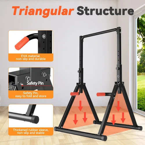 Miniatura 4 de WATBKHE Power Tower Pull Up Dip Station Foldable, Pull Up Bar Station Adjustable, Multi-Function Home Gym, Strength Training Fitness Equipment, Negro