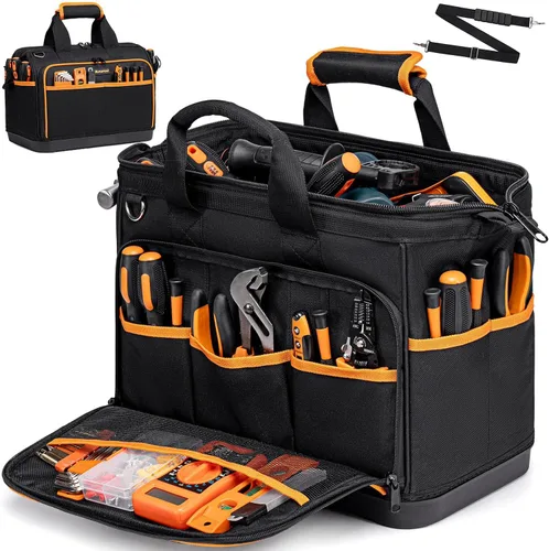 Miniatura 10 de Bolsa de Herramientas Resistente de 17.3 Pulgadas, Bolsas de Herramientas Grandes de 26 Bolsillos para Hombres y Mujeres con Correa de Hombro