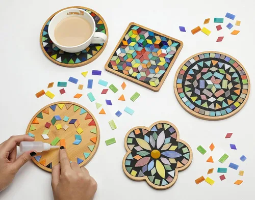 Miniatura 2 de Lanyani 2 juegos de kits de manualidades de mosaico DIY, kit de posavasos de azulejos de mosaico, crea tu propio proyecto de mosaico, set