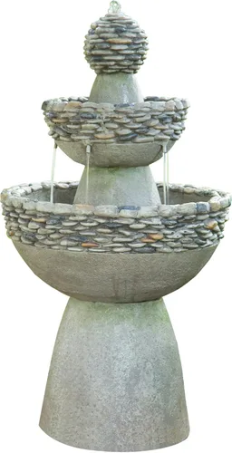 Miniatura 11 de Teamson Home Fuente de agua en cascada de piedra apilada de 4 niveles para exteriores de 28.5 pulgadas con luces LED, gris