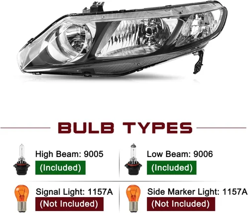 Miniatura 2 de JSBOYAT Conjunto de Faros Delanteros Par de Repuesto para Honda Civic Sedan 2006-2011 de 4 Puertas Faro Halógeno con Bombillas Carcasa Negra