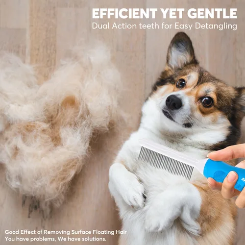 Miniatura 7 de Peine desenredante de aseo para mascotas para perros y gatos con dientes metálicos largos y cortos de acero inoxidable para eliminar enredos