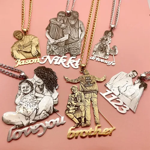 Miniatura 4 de 3UMeter Collar personalizado para mujeres y hombres, collar con colgante de foto grabada, collar chapado en oro de 18 quilates y plata