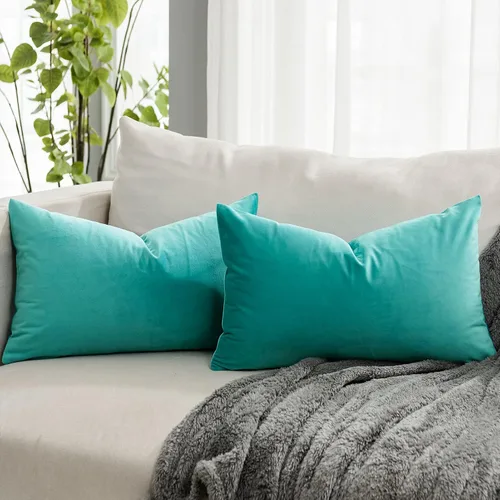 Miniatura 32 de Juego de 2 fundas de almohada decorativas de terciopelo de 14 x 14 pulgadas con cremallera, fundas de cojín cuadradas suaves y lisas de lujo