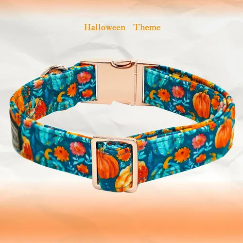 Miniatura 4 de Collar para perro Elegant little tail de otoño, collares para mascotas de Halloween con flor, lindo estampado de calabaza, collar para cachorro