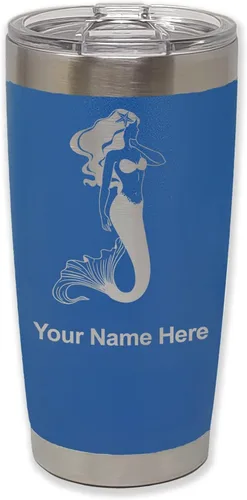 Miniatura 29 de LaserGram Vaso aislado al vacío de 20 onzas, sirena, grabado personalizado incluido (negro)